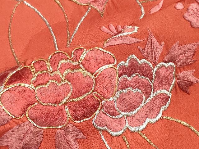 平和屋着物▼付下げ　反物　着尺　駒刺繍　総刺繍　草花文　金銀糸　逸品　未使用　DABJ4665zy