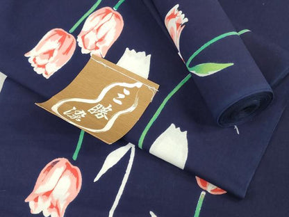 平和屋着物＊夏物　浴衣　反物　着尺　注染　チューリップ　綿　逸品　未使用　DABJ4697zy