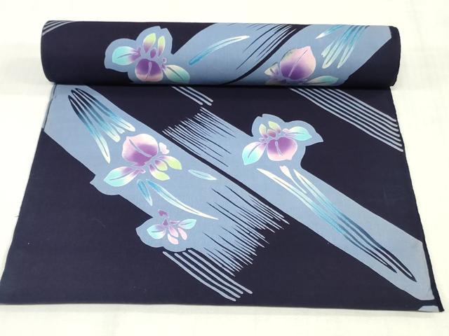 平和屋着物＊夏物　浴衣　反物　着尺　注染　四季の花木染　菖蒲　アヤメ　綿　逸品　未使用　DABJ4698zy