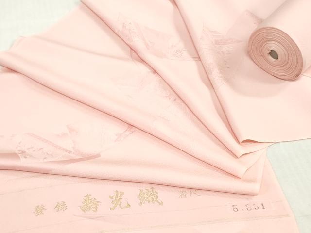 平和屋着物▼色無地　反物　着尺　短冊風景地紋　鴇色　八掛付き　逸品　未使用　DABJ4704zy