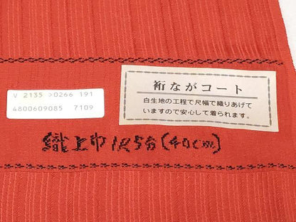 平和屋着物▼羽織・コート　反物　羽尺　雲地紋　深緋色　逸品　未使用　DABJ4718zy