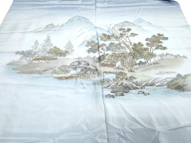 平和屋着物▼男性　長襦袢　解き反物　着尺　風景文　暈し染め　金彩　逸品　DABJ4726zy
