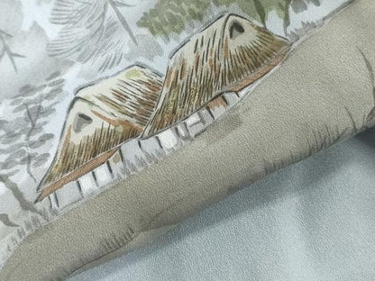 平和屋着物▼男性　長襦袢　解き反物　着尺　風景文　暈し染め　金彩　逸品　DABJ4726zy