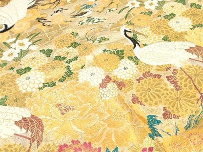 平和屋本店▼アンティーク　大正ロマン　丸帯　帯反物　飛鶴草花文　金糸　逸品　DABJ4739zy