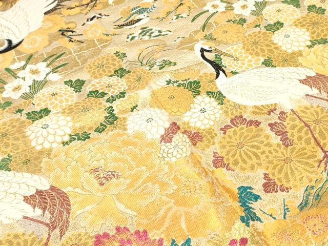 平和屋本店▼アンティーク　大正ロマン　丸帯　帯反物　飛鶴草花文　金糸　逸品　DABJ4739zy