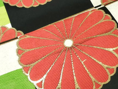 平和屋着物[]女の子　子供　丸帯　帯反物　舞菊文　黒地　金糸　逸品　DABJ4743zy
