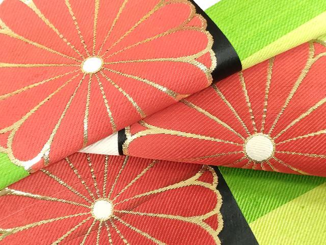平和屋着物[]女の子　子供　丸帯　帯反物　舞菊文　黒地　金糸　逸品　DABJ4743zy