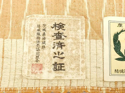 平和屋着物▼結城紬　反物　着尺　間道　証紙付き　逸品　未使用　DABJ4752zy