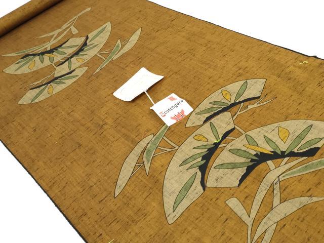 平和屋本店▼和装小物　座布団地　ウール紬　地紙草葉文　未使用　DABJ4790zy