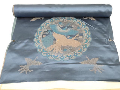 平和屋本店▼和装小物　座布団地　鳳凰花絵皿文　逸品　未使用　DABJ4791zy