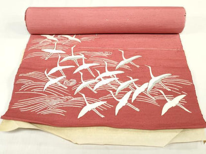 平和屋本店▼和装小物　座布団地　浜紬　飛鶴立波文　逸品　未使用　DABJ4795zy