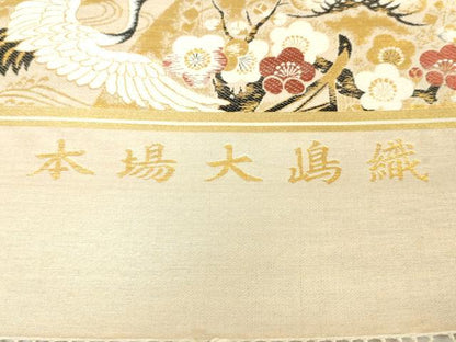 平和屋本店▼アンティーク　大正ロマン　丸帯　帯反物　本場大嶋織　扇面飛鶴花文　金糸　逸品　未使用　DABJ4801zy
