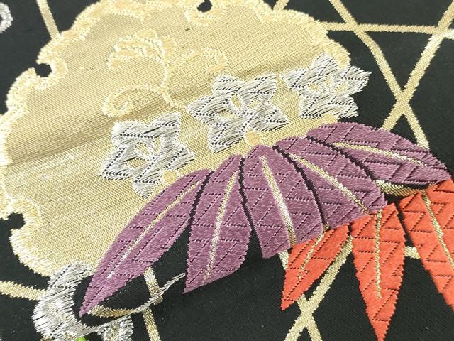 平和屋着物●西陣　名古屋帯　反物　唐織　雪輪草花文　黒地　金銀糸　証紙付き　逸品　未使用　DABJ4802zy
