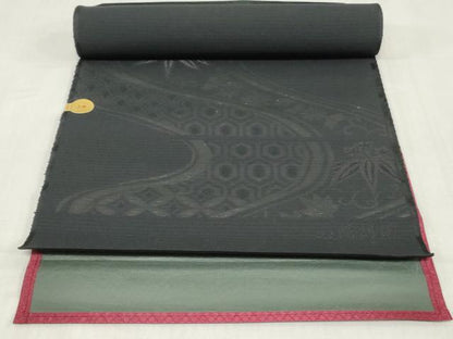 平和屋着物＊夏物　西陣　名古屋帯　黒生地　帯反物　流水草花地紋　証紙付き　逸品　未使用　DABJ4816zy