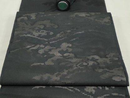 平和屋着物＊夏物　西陣　名古屋帯　黒生地　帯反物　立波地紋　証紙付き　逸品　未使用　DABJ4817zy