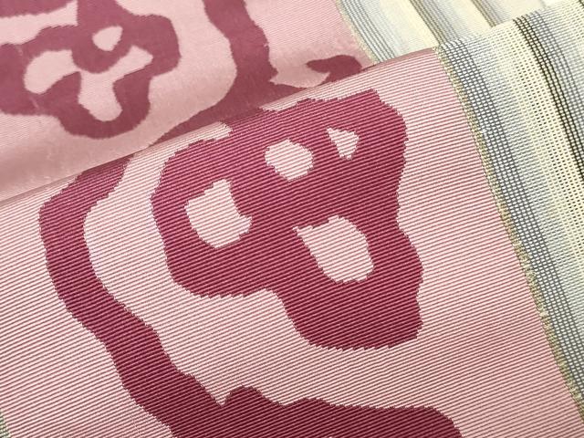 平和屋着物＊夏物　本場筑前博多織　名古屋帯　帯反物　枝花間道　証紙付き　逸品　未使用　DABJ4819zy