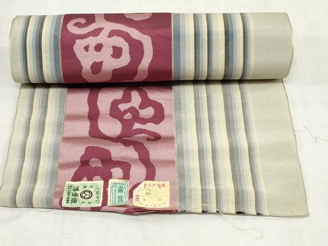 平和屋着物＊夏物　本場筑前博多織　名古屋帯　帯反物　枝花間道　証紙付き　逸品　未使用　DABJ4819zy