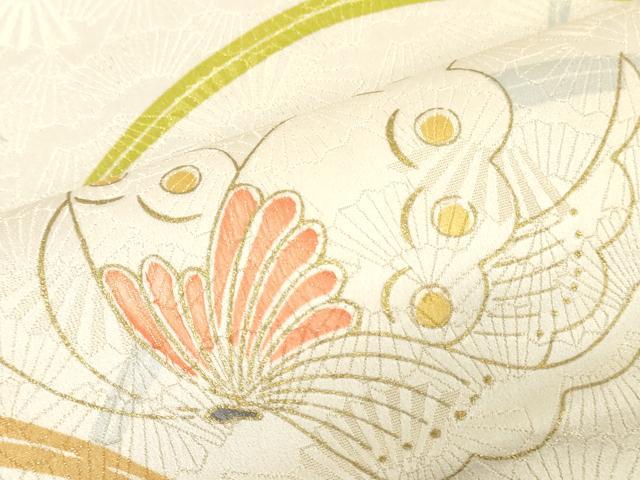 平和屋着物▼小紋　解き反物　着尺　裁断済み　舞蝶文　金通し地　金彩　逸品　DABJ4828zy
