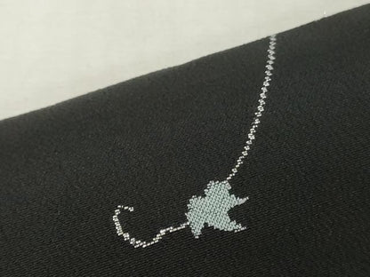 平和屋着物▼羽織・コート　解き反物　羽尺　枝葉文　黒地　銀糸　逸品　DABJ4830zy