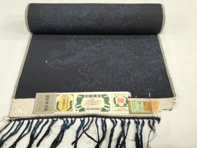 平和屋着物▼結城紬　反物　着尺　草花文　証紙付き　逸品　未使用　DABJ4837zy