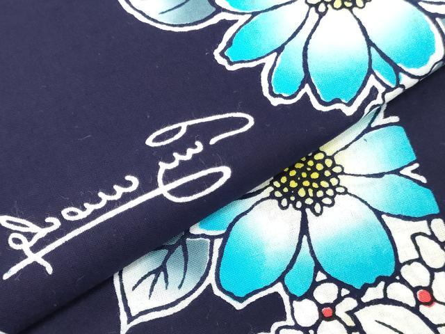 平和屋着物∴夏物　ギラロッシュ　Guy Laroche　浴衣　反物　着尺　注染　花蝶間道　綿　逸品　未使用　DABJ4846zy