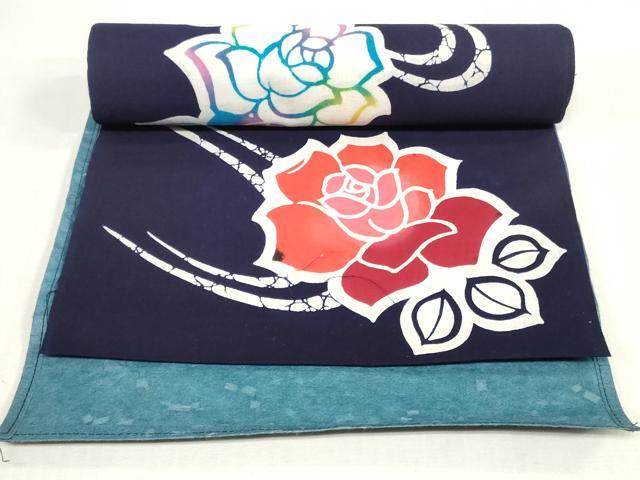 平和屋着物∴夏物　浴衣　反物　着尺　注染　バラ　薔薇　綿　逸品　未使用　DABJ4848zy
