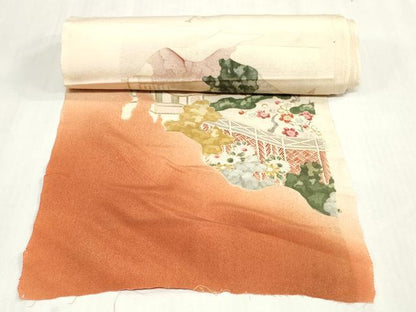 平和屋着物▼付下げ　解き反物　着尺　風景文　暈し染め　金彩　逸品　DABJ4862zy