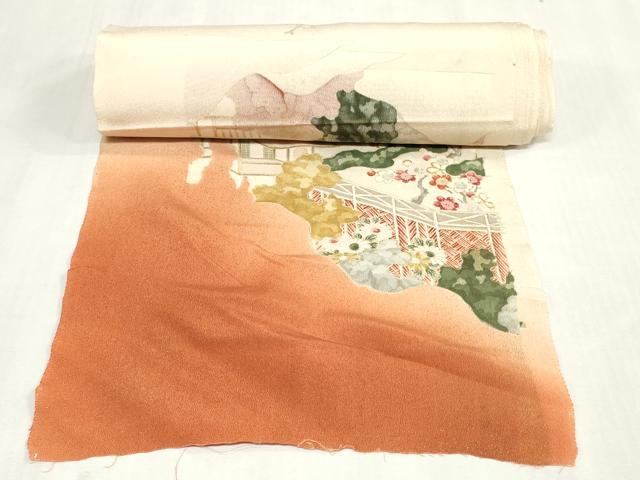 平和屋着物▼付下げ　解き反物　着尺　風景文　暈し染め　金彩　逸品　DABJ4862zy