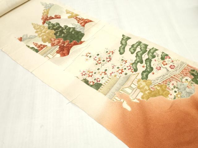 平和屋着物▼付下げ　解き反物　着尺　風景文　暈し染め　金彩　逸品　DABJ4862zy