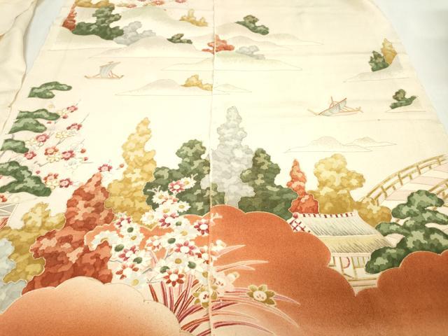 平和屋着物▼付下げ　解き反物　着尺　風景文　暈し染め　金彩　逸品　DABJ4862zy