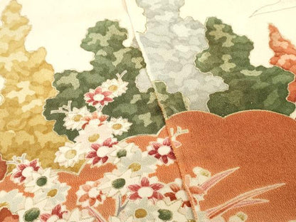平和屋着物▼付下げ　解き反物　着尺　風景文　暈し染め　金彩　逸品　DABJ4862zy