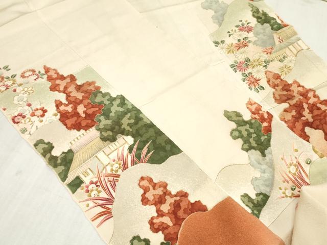 平和屋着物▼付下げ　解き反物　着尺　風景文　暈し染め　金彩　逸品　DABJ4862zy