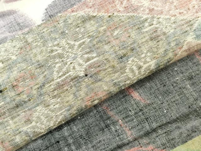 平和屋着物▼小地谷紬　解き反物　着尺　100柄　草花文　裁断済み　八掛・胴裏付き　逸品　DABJ4864zy
