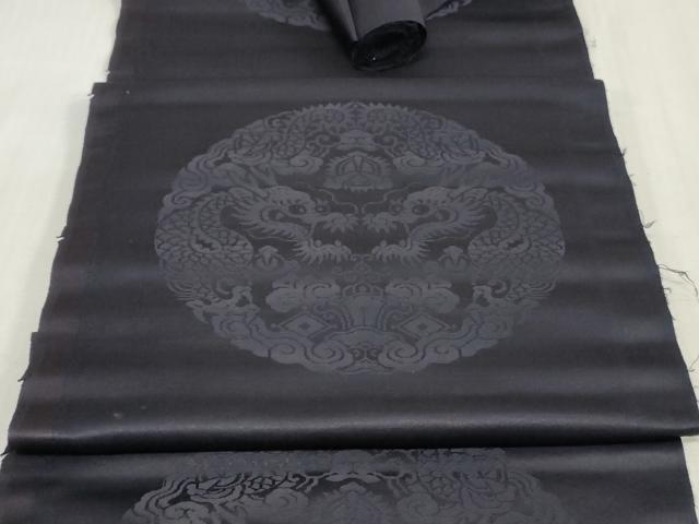 平和屋着物▼袋帯　帯反物　団龍地紋　紫黒色　逸品　DABJ4919zy