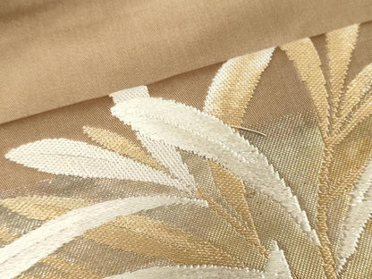 平和屋着物▼西陣　黒田織物謹製　名古屋帯　帯反物　草葉文　金糸　証紙付き　逸品　未使用　DABJ4921zy