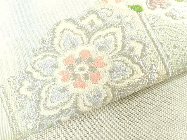 平和屋着物▼西陣　名古屋帯　帯反物　唐織　草花文　銀糸　証紙付き　逸品　未使用　DABJ4922zy