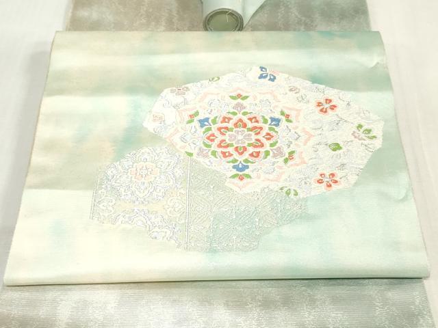 平和屋着物▼西陣　名古屋帯　帯反物　唐織　草花文　銀糸　証紙付き　逸品　未使用　DABJ4922zy
