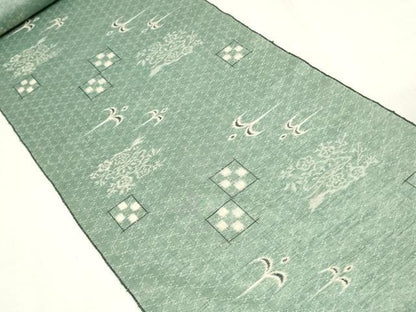 平和屋着物▼紬　反物　着尺　絣文様　松竹梅　証紙付き　逸品　未使用　DABJ4951zy