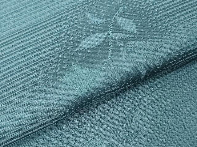 平和屋着物▼色無地　解き反物　着尺　舞花地紋　花浅葱色　八掛付き　逸品　DABJ4958zy