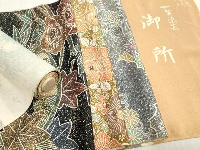 平和屋着物▼柄見本　反物　加賀染芸　東京染　型染め　御所　リメイク生地　材料　逸品　未使用　DABJ4997zy