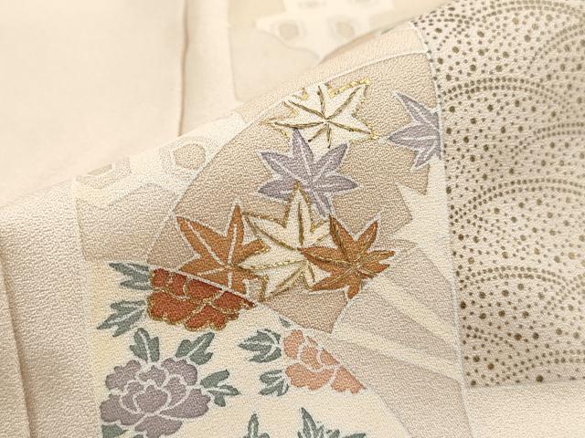 平和屋着物■色留訪問着　駒刺繍　短冊扇面花文　金彩　正絹　逸品　DABJ5002qa