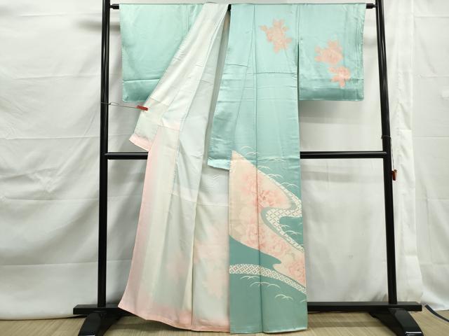 平和屋着物■訪問着　流水花文　牡丹　正絹　逸品　DABJ5012qa