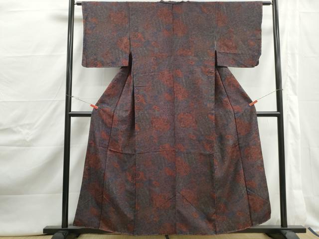 平和屋着物■上質な小紋　紬地　切嵌更紗花文　正絹　逸品　DABJ5018qa