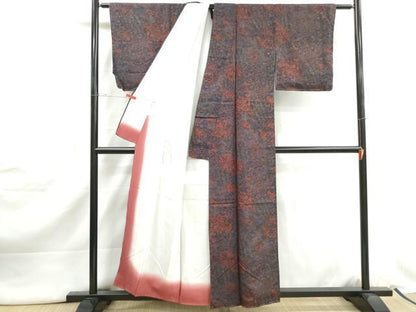 平和屋着物■上質な小紋　紬地　切嵌更紗花文　正絹　逸品　DABJ5018qa