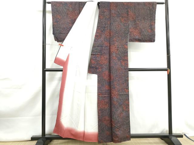 平和屋着物■上質な小紋　紬地　切嵌更紗花文　正絹　逸品　DABJ5018qa