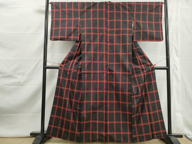 平和屋着物■本場縞大島紬　格子文　正絹　逸品　DABJ5020qa