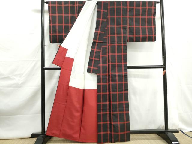 平和屋着物■本場縞大島紬　格子文　正絹　逸品　DABJ5020qa