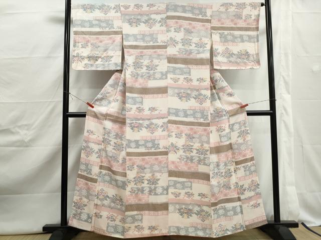 平和屋着物■上質な小紋　横段花文　正絹　逸品　DABJ5021qa