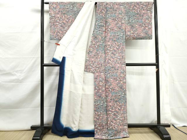平和屋着物■上質な小紋　風景花文　松竹梅　鬼しぼ縮緬　正絹　逸品　DABJ5024qa