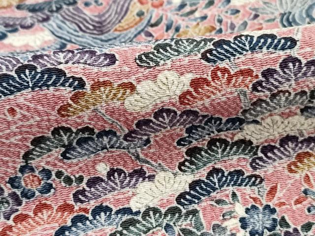 平和屋着物■上質な小紋　風景花文　松竹梅　鬼しぼ縮緬　正絹　逸品　DABJ5024qa